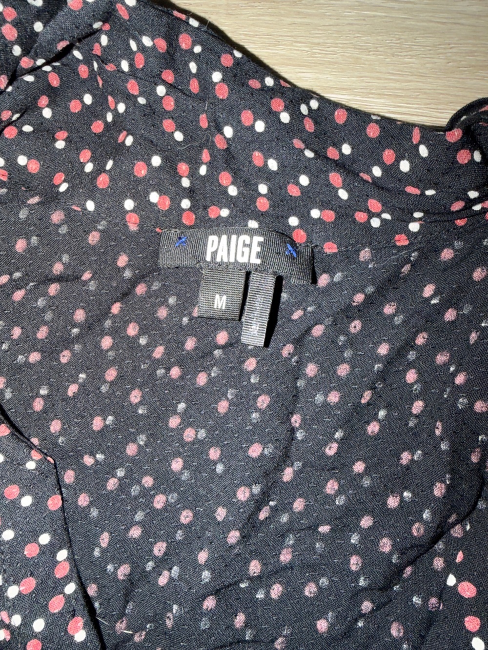 PAIGE Black Blouse with Pink Dot Print and Draped Tie Neck - Picture 7 of 9